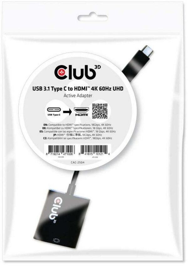 Club3D USB 3.1 C St. > HDMI 2.0 Bu. UHD aktiver Adapter