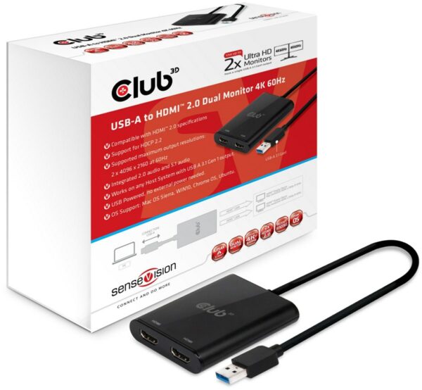 Club3D USB 3.1 > 2x HDMI 2.0 4K Adapter aktiv Stecker > Buchse