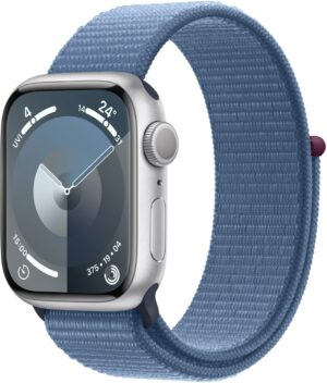 Apple Watch Series 9 (41mm) GPS Smartwatch Aluminium mit Sport Loop silber/winterblau