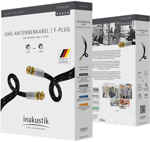 in-akustik Exzellenz UHD Antennenkabel (3m) F-Stecker schwarz/silber