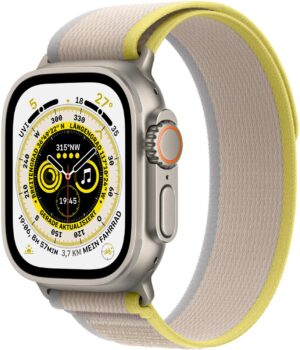 Apple Watch Ultra (49mm) GPS+4G Titan mit Trail Loop Armband (S/M) titan/gelb/beige