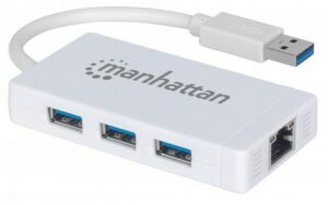 Manhattan USB > 3x USB + RJ45 Gigabit Adapter weiß