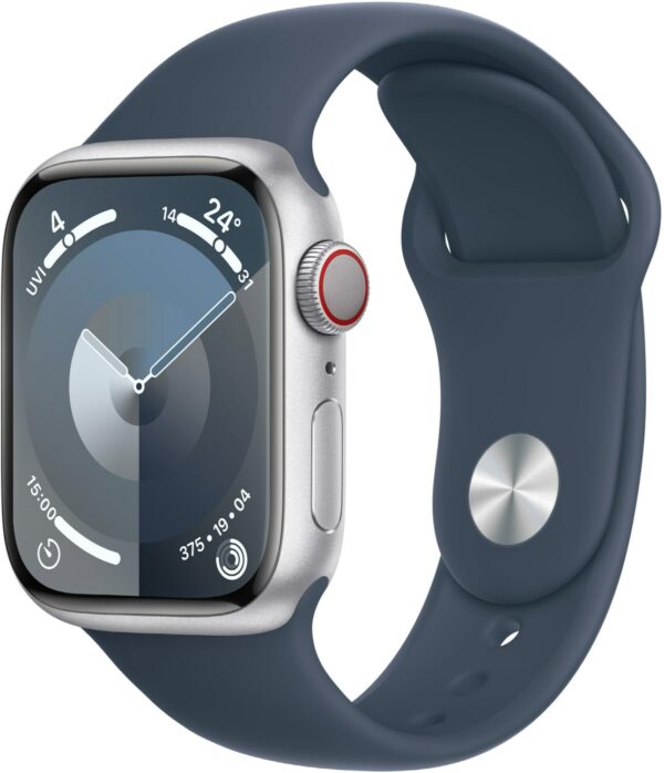 Apple Watch Series 9 (41mm) GPS+4G Smartwatch Aluminium mit Sportarmband S/M silber/sturmblau