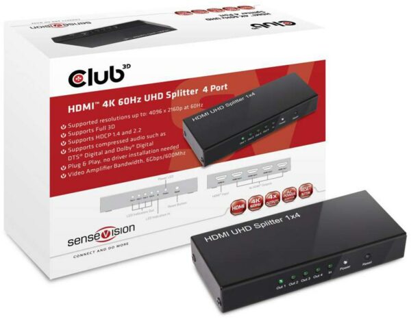 Club3D HDMI 2.0 Splitter UHD 4-port