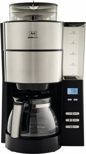 Melitta AromaFresh Kaffeeautomat mit integrierter Kaffeemühle schwarz/edelstahl