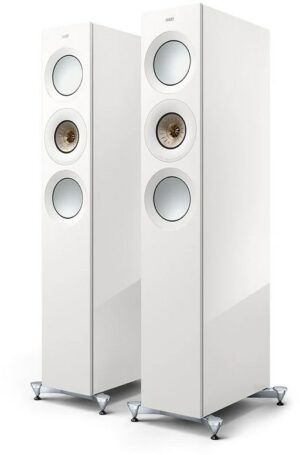 KEF Reference 3 Meta /Paar Stand-Lautsprecher hochglanz weiß/champagne