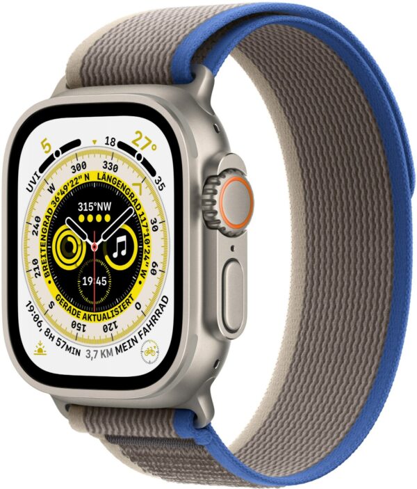 Apple Watch Ultra (49mm) GPS+4G Titan mit Trail Loop Armband (M/L) blau/grau