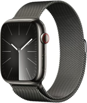 Apple Watch Series 9 (45mm) GPS+4G Smartwatch Edelstahl mit Milanaise Armband graphit/graphit