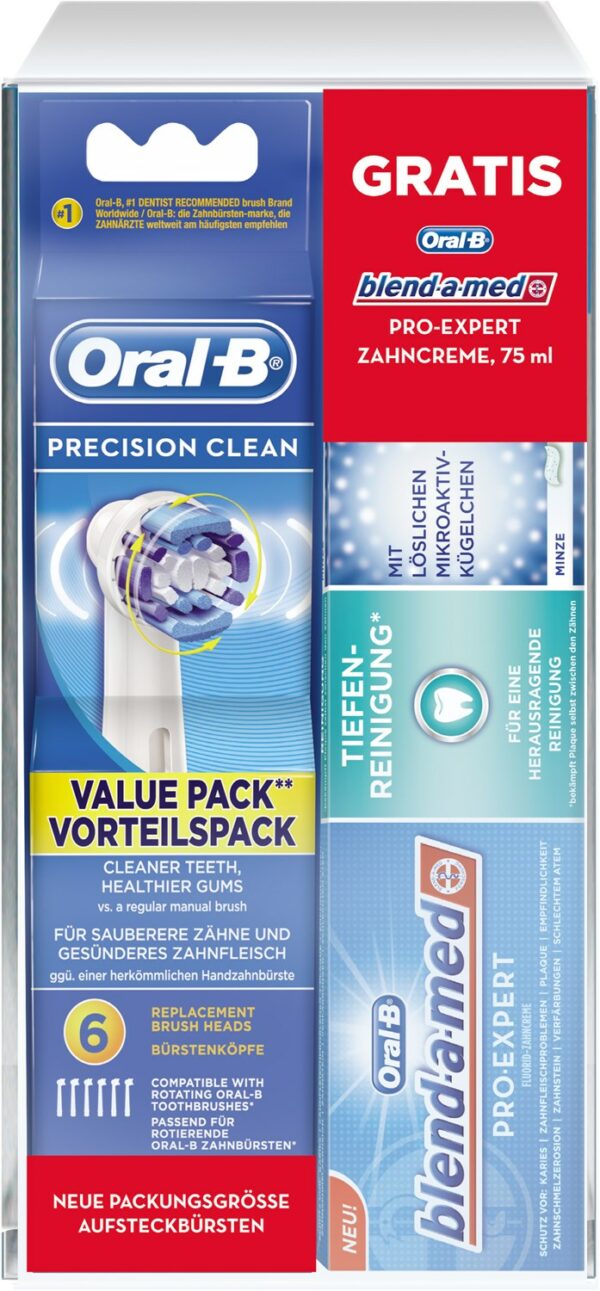 Oral-B Precision Clean Aufsteckbürste Ersatz-Zahnbürsten (6 Stk.) + blend-a-med Pro-Expert weiß