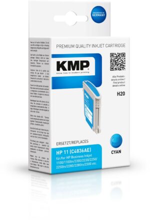 KMP H20 (2.300 S.) recycled Tintenpatrone ersetzt HP 11 (C4836AE) cyan