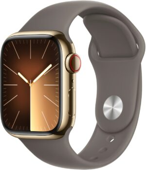 Apple Watch Series 9 (41mm) GPS+4G Smartwatch Edelstahl mit Sportarmband S/M gold/tonbraun