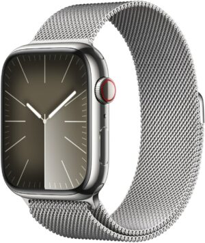 Apple Watch Series 9 (45mm) GPS+4G Smartwatch Edelstahl mit Milanaise Armband silber/silber