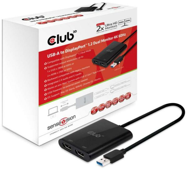 Club3D USB 3.1 > 2x DP 1.2 4K Adapter aktiv Stecker > Buchse