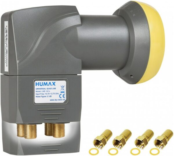 Humax LNB 143s Gold Quattro Switch LNB inkl. 4x F-Stecker schwarz/gelb