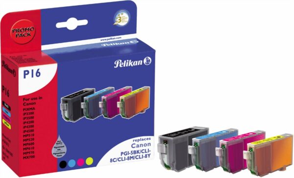 Pelikan P16 Tinten-Multipack ersetzt Canon PGI-5BK/CLI-8C/-8M/-8 4-farbig