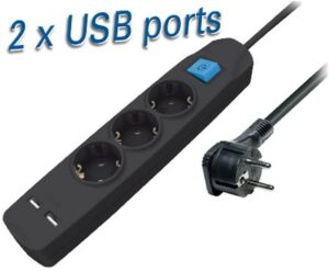 Hapena Steckdosenleiste 3-fach mit Schalter & 2 x USB