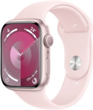 Apple Watch Series 9 (45mm) GPS Smartwatch Aluminium mit Sportarmband S/M rosé/hellrosa