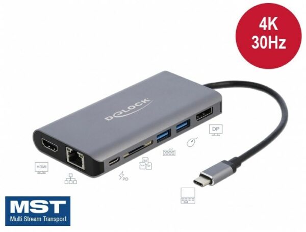 Delock USB 3.1 Type-C 4K Dockingstation HDMI/DP/USB 3.0/SD/LAN/PD 3.0 grau