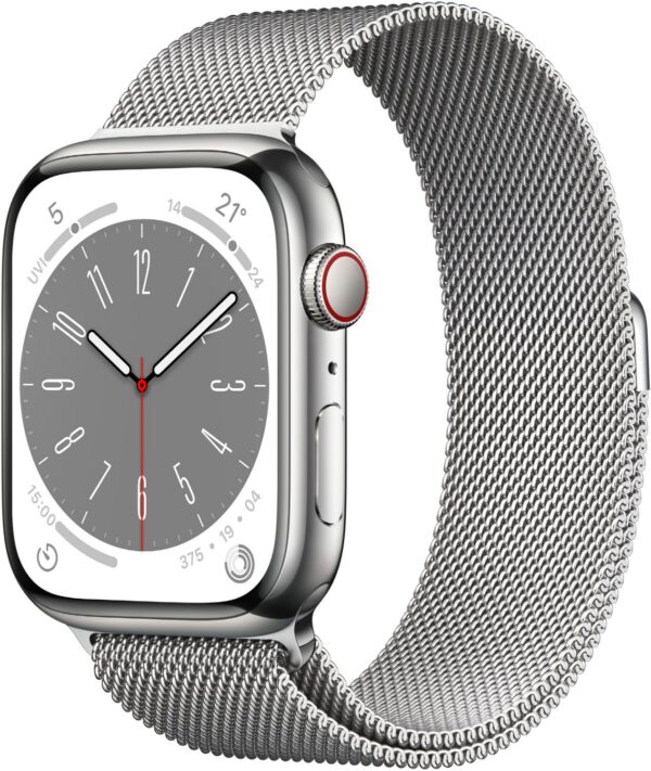 Apple Watch Series 8 (45mm) GPS+4G Edelstahl mit Milanaise Armband silber/silber