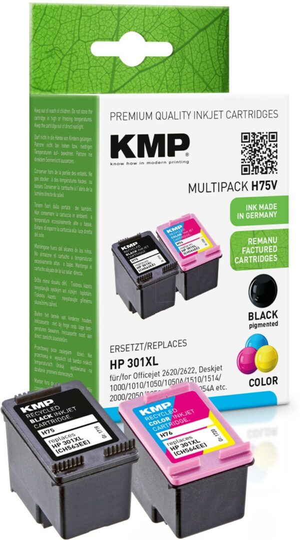 KMP H75V Tinten-Multipack ersetzt HP 301XL (CH563EE/CH564EE) 4-farbig